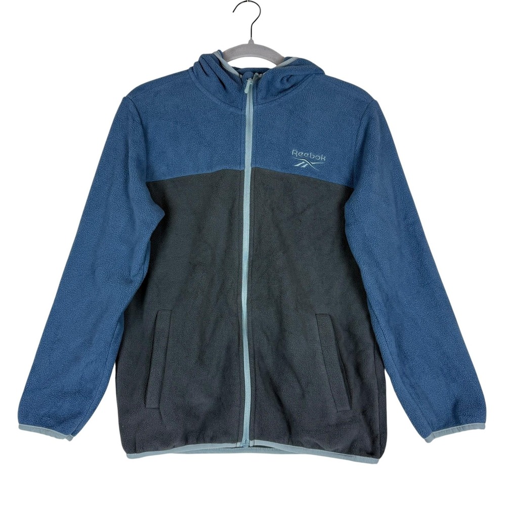 Reebok Jacket Kids 14-16 Blue Gray Fleece‎ Hooded Full Zip Colorblock Warm